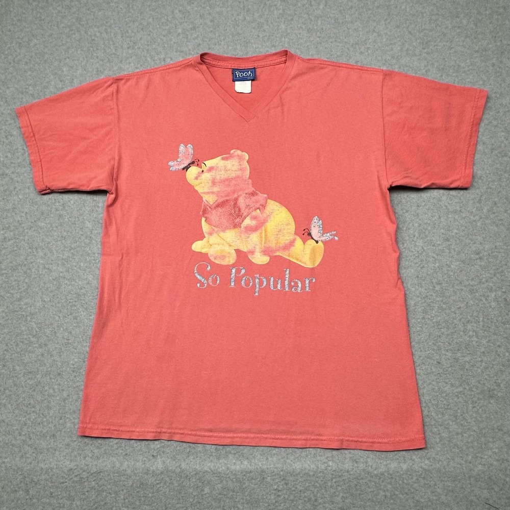 Vintage Pooh Shirt Womens Large Coral Pink So Popular Disney Butterfly 90s Tee